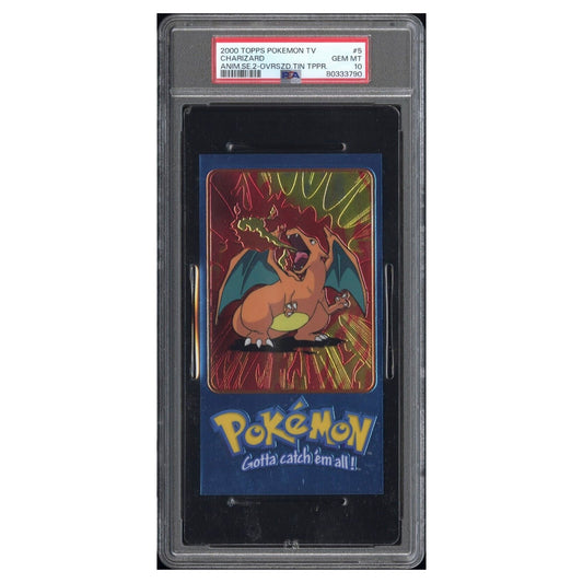 2000 Topps Pokémon TV Oversized Tin Topper Charizard #5 PSA 10