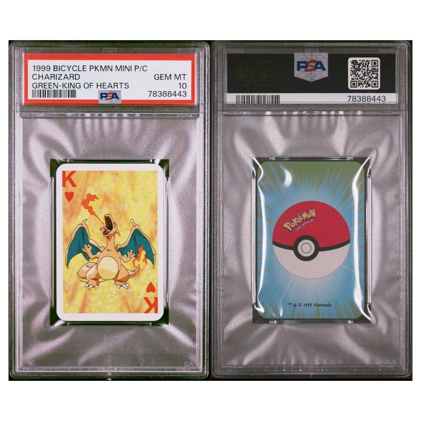 1999 Bicycle Pokémon Mini Playing Cards Green Deck Charizard King of Hearts PSA 10