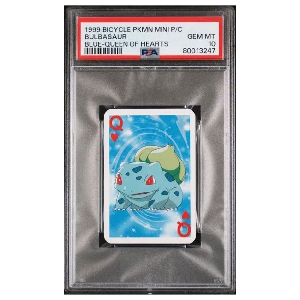 1999 Bicycle Pokémon Mini Playing Cards Blue Deck Bulbasaur Queen of Hearts PSA 10