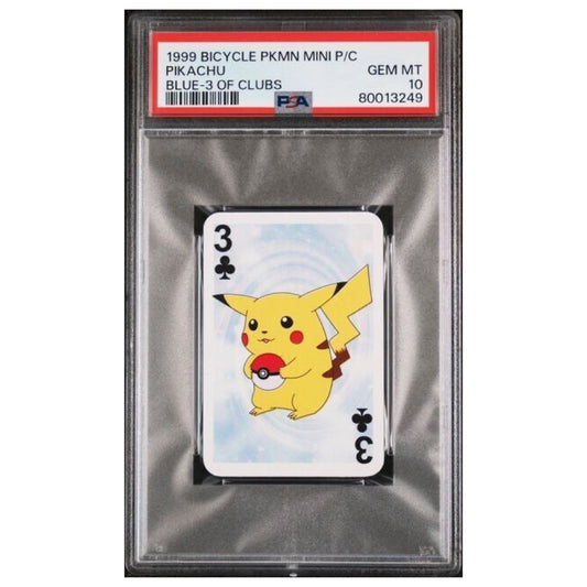 1999 Bicycle Pokémon Mini Playing Cards Blue Deck Pikachu 3 of Clubs PSA 10