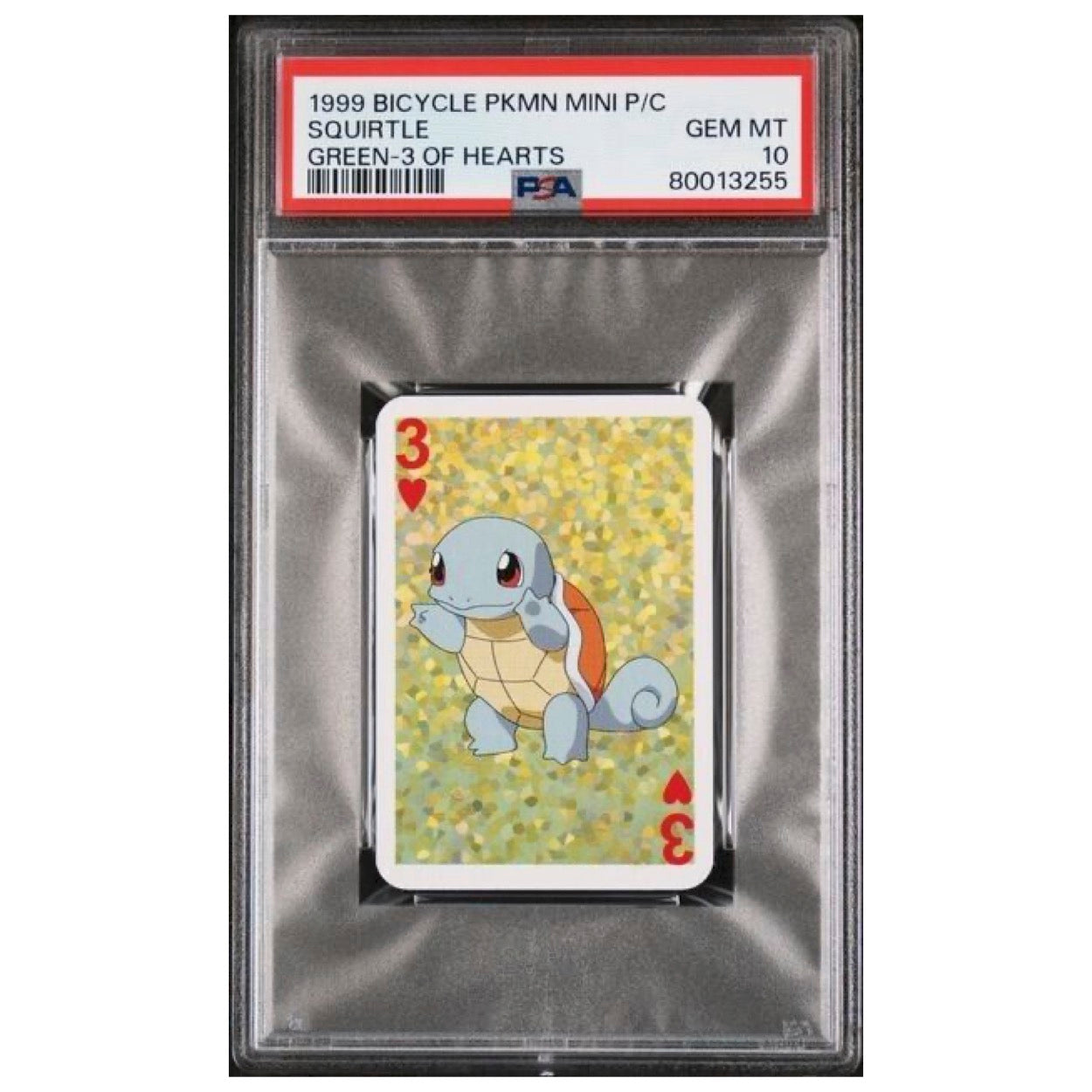 1999 Bicycle Pokémon Mini Playing Cards Green Deck Squirtle 3 of Hearts PSA 10